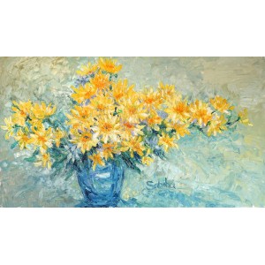 Sabiha Nasar-ud-deen, Symphony In Yellow,  18 x 30 Inch, Oil with knife on Canvas, Floral Painting, AC-SBND-016